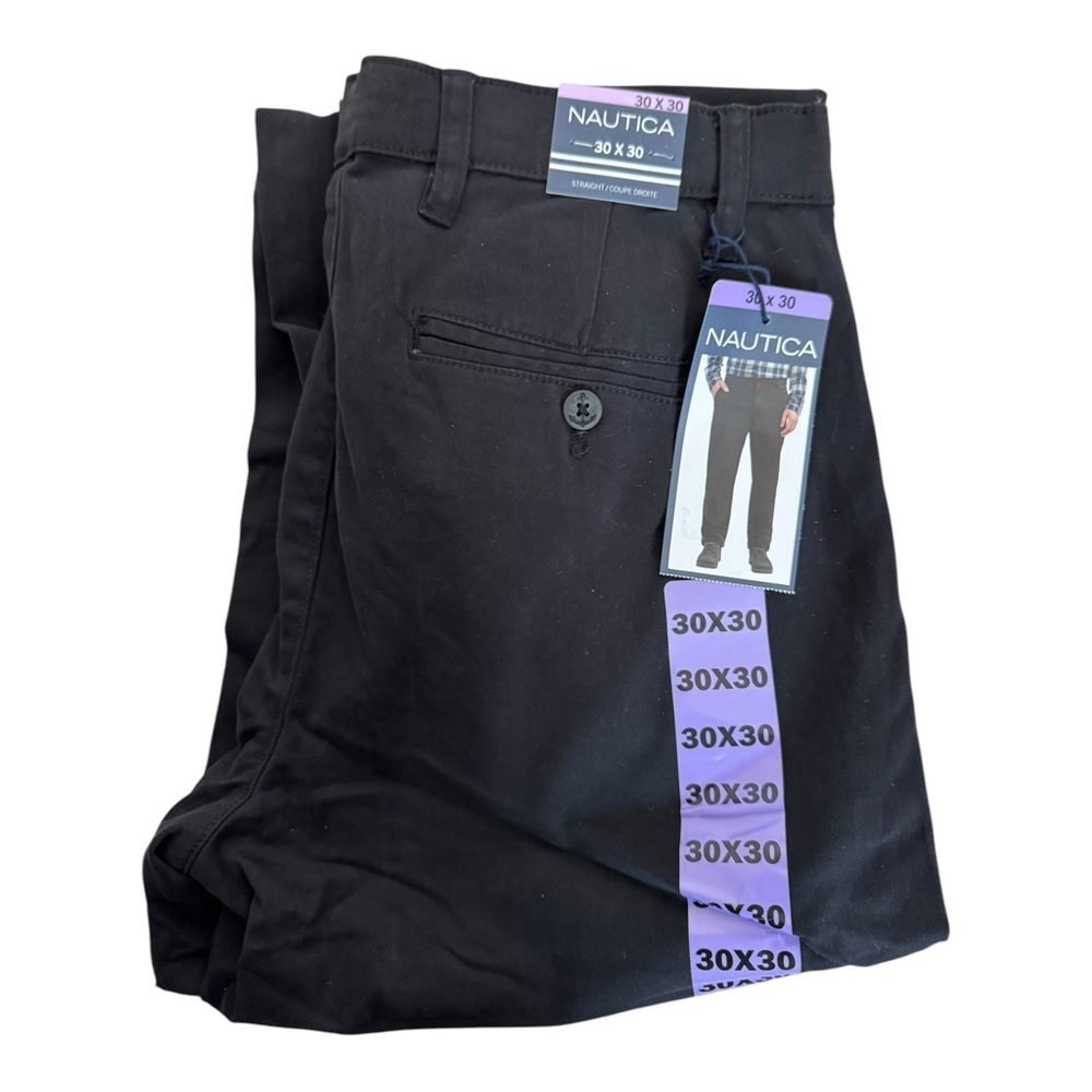 Nautica Men’s Straight Fit‎ Black Pants Size  | Cotton Stretch Chino Style